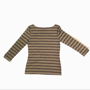 BANANA REPUBLIC🤩 NWOT Striped Metallic Silver Black 3/4 Sleeve Top,Women’s Small
